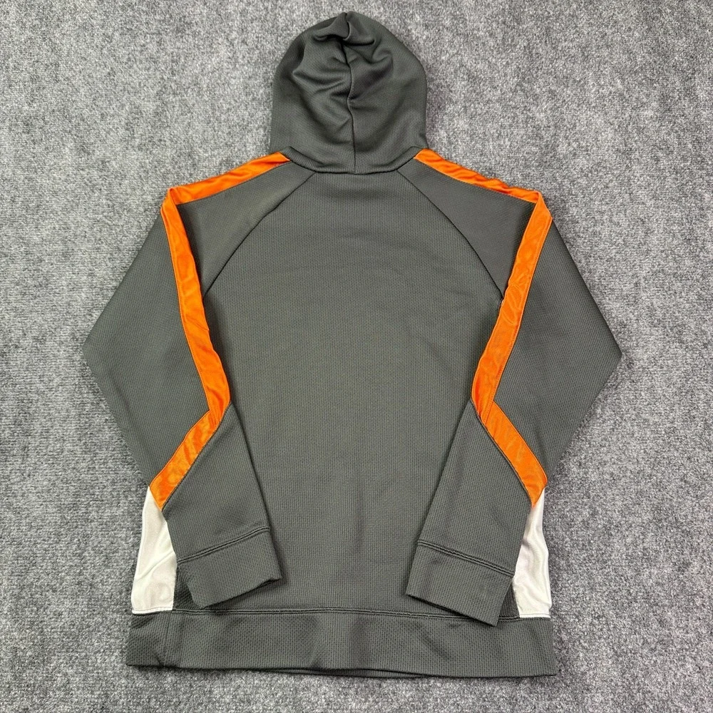 Nike Boys Performance Hoodie Youth XL Gray Orange Colorblock Swoosh Pullover Y2K